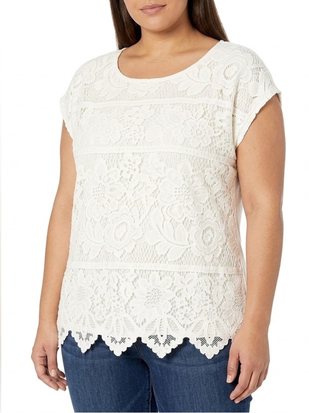 Vince Camuto Women’s Plus Size 1X Cream Lace Cap Sleeve Blouse